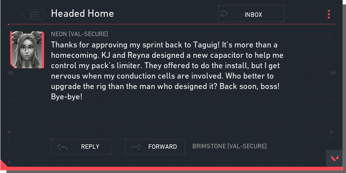 Neon's Range e-mail screenshot from Valorant's Patch 6.06