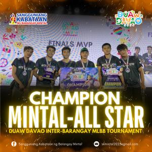 Duaw Davao Festival 2024 Inter-Barangay MLBB Tournament champion photo banner Duaw Davao Festival 2024 Inter-Barangay MLBB Tournament champion photo banner