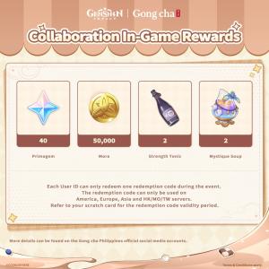 Genshin Impact x Gong Cha Philippines: The Taste of Joy collaboration in-game rewards banner Genshin Impact x Gong Cha Philippines: The Taste of Joy collaboration in-game rewards banner