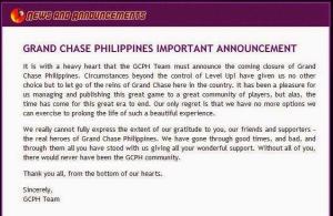 Grand Chase Philippines closure announcement screenshot Grand Chase Philippines closure announcement screenshot