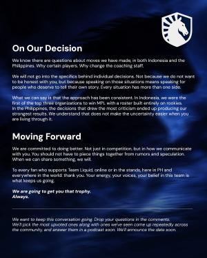 Team Liquid Philippines' March 26, 2026, public response to Oheb's resignation banner (part 3 of 3) Team Liquid Philippines' March 26, 2026, public response to Oheb's resignation banner (part 3 of 3)