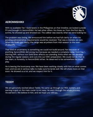 Team Liquid Philippines' March 26, 2026, public response to Oheb's resignation banner (part 2 of 3) Team Liquid Philippines' March 26, 2026, public response to Oheb's resignation banner (part 2 of 3)