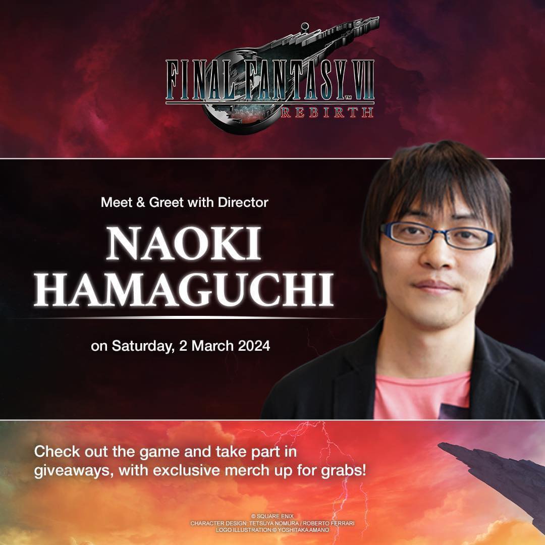 Final Fantasy VII Rebirth's launch event Naoki Hamaguchi banner