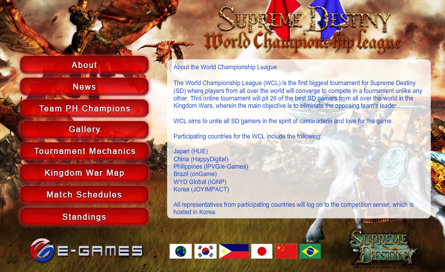 Supreme Destiny World Championship League 2008 Philippine minisite about page screenshot