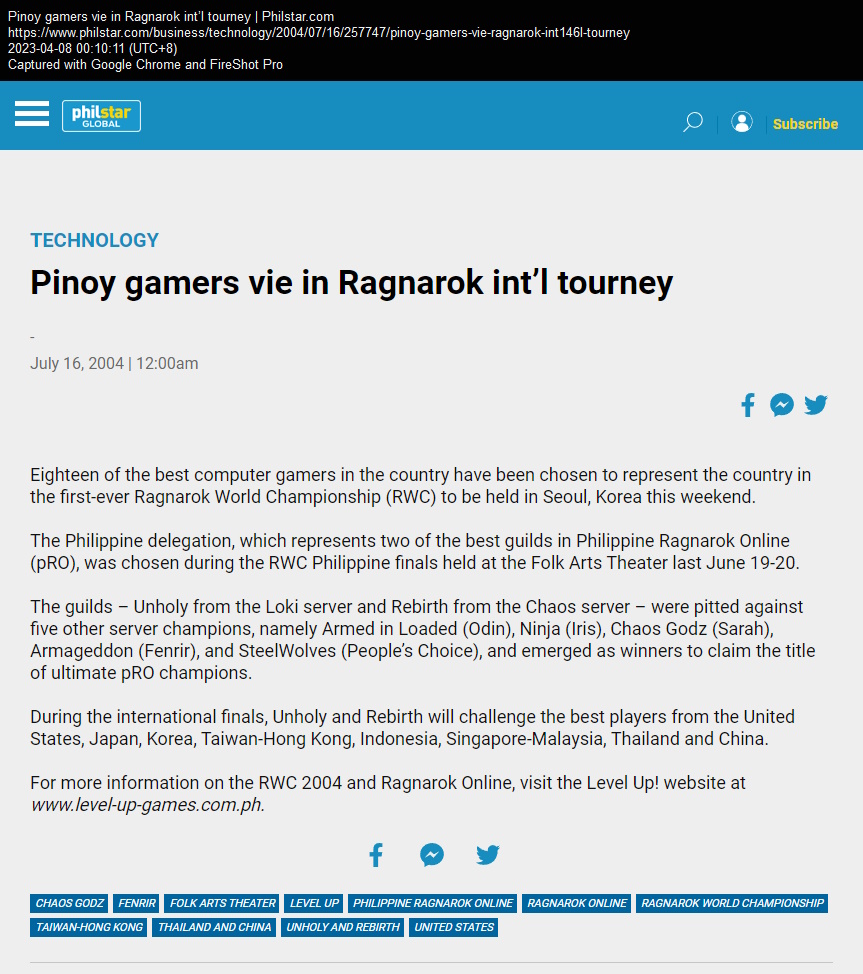 Pinoy gamers vie in Ragnarok int’l tourney