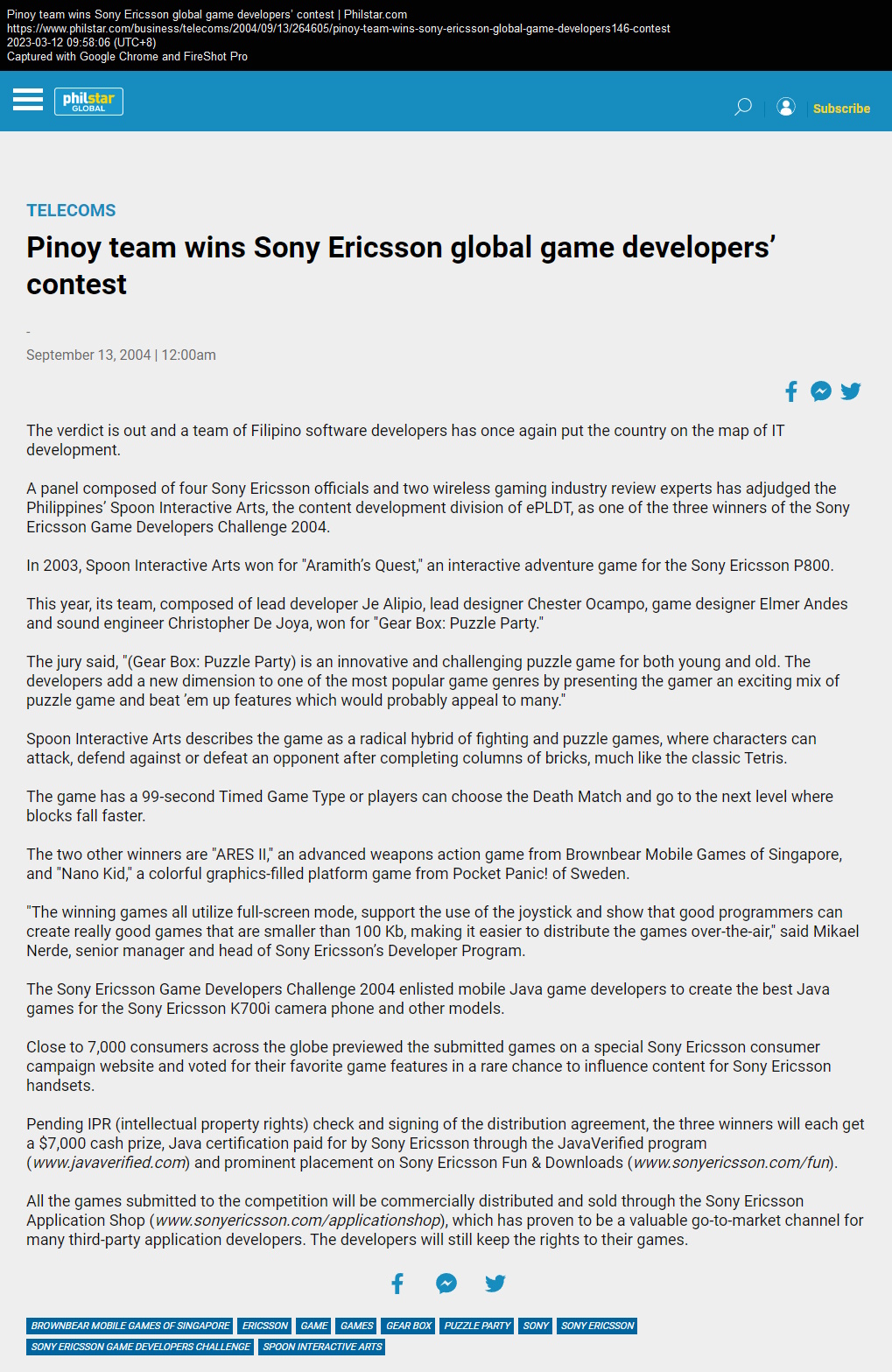 Pinoy team wins Sony Ericsson global game developers’ contest