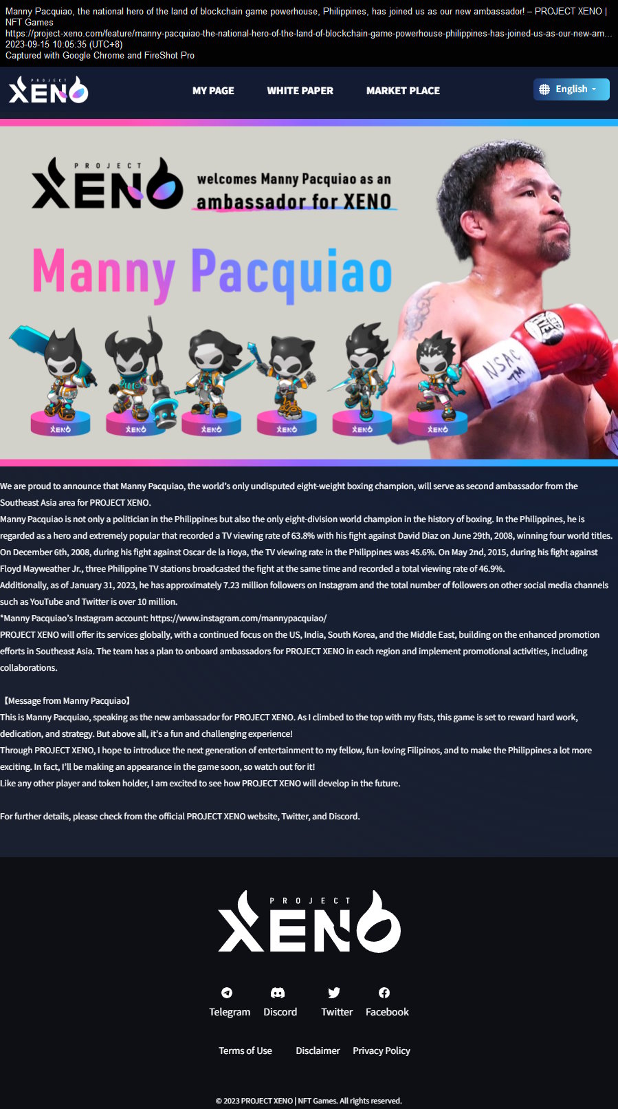 Manny Pacquiao, the national hero of the land of blockchain game powerhouse, Philippines, has joined us as our new ambassador!