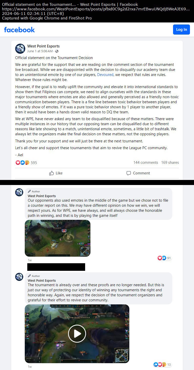 West Point Esports Facebook page post on June 1, 2024