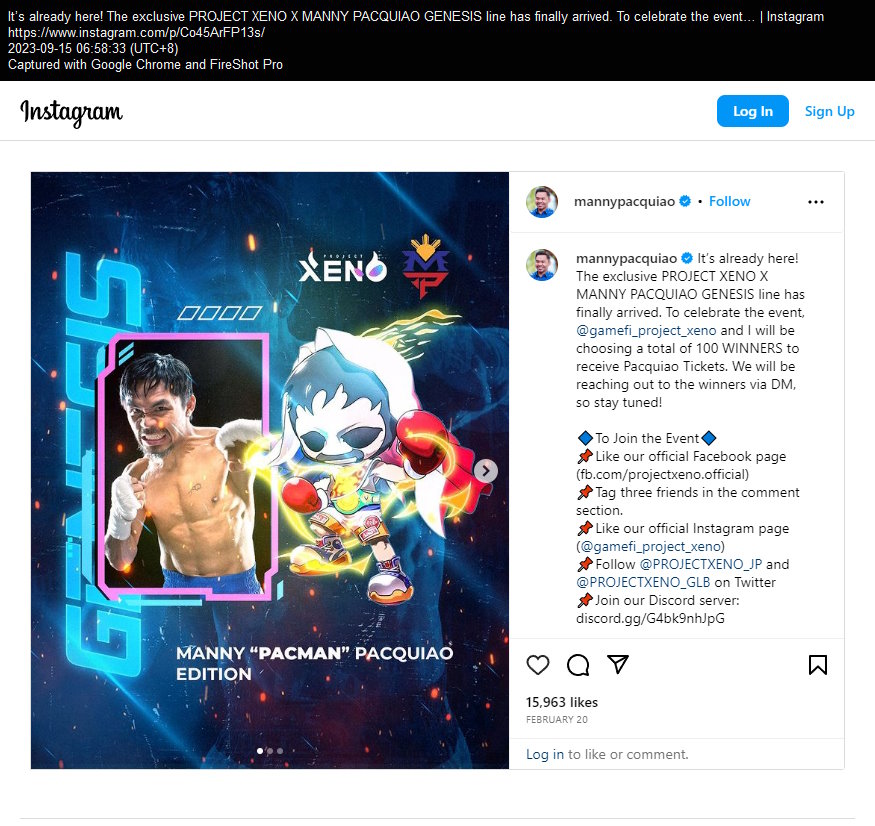 mannypacquiao's Instagram post on February 20, 2023