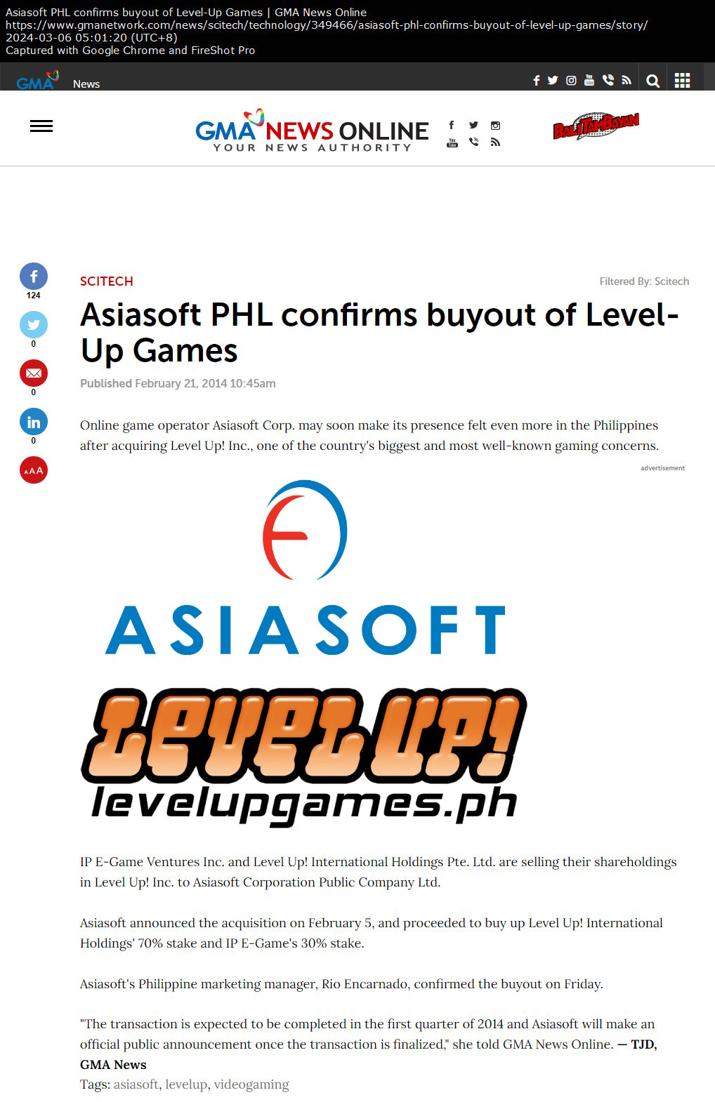 Asiasoft PHL confirms buyout of Level-Up Games