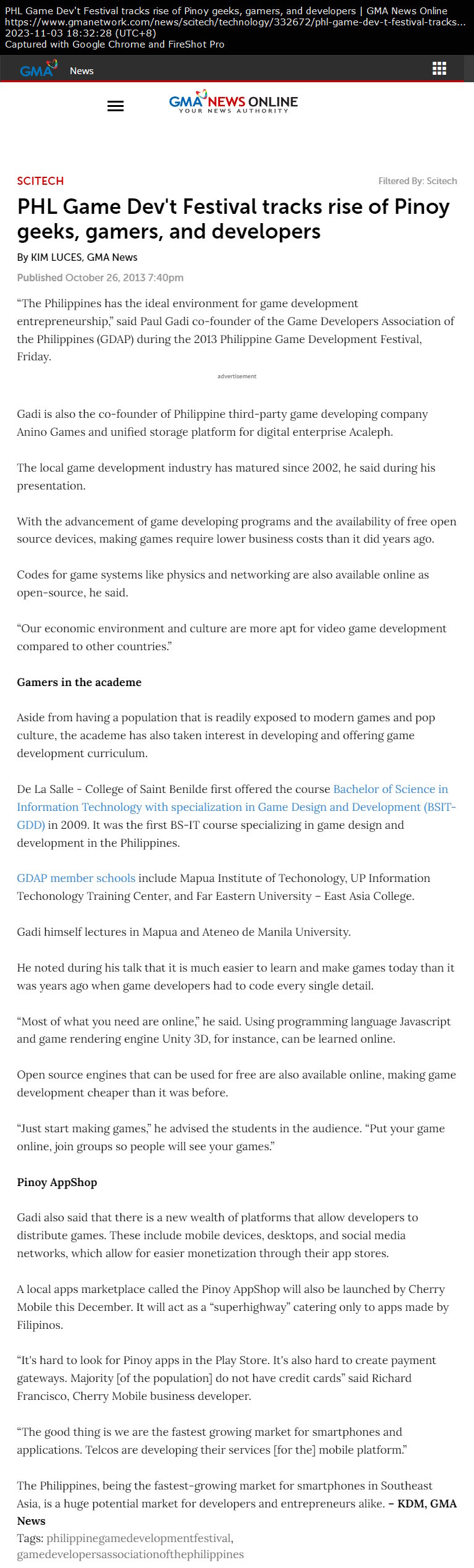 PHL Game Dev't Festival tracks rise of Pinoy geeks, gamers, and developers