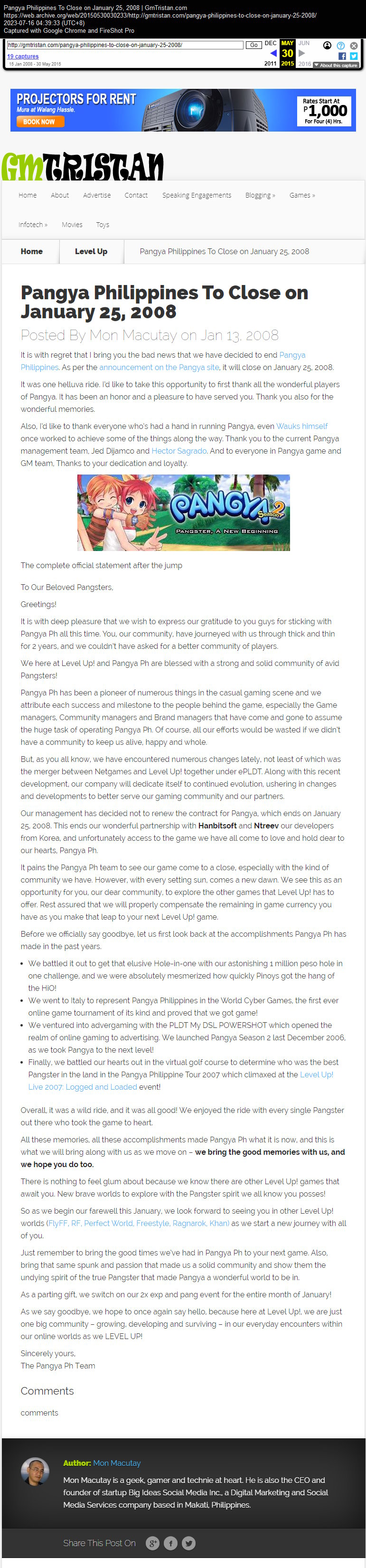 Pangya Philippines To Close on January 25, 2008