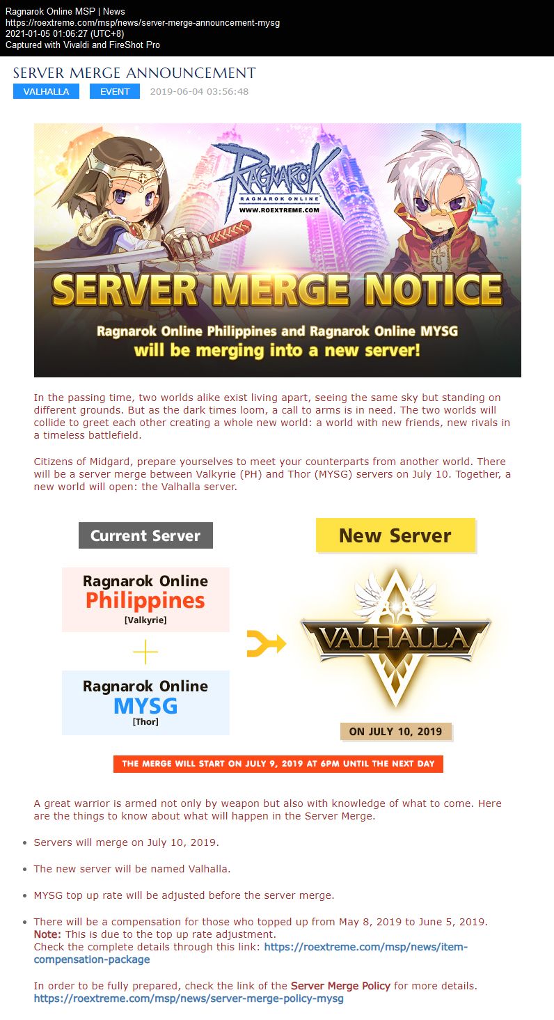 SERVER MERGE ANNOUNCEMENT