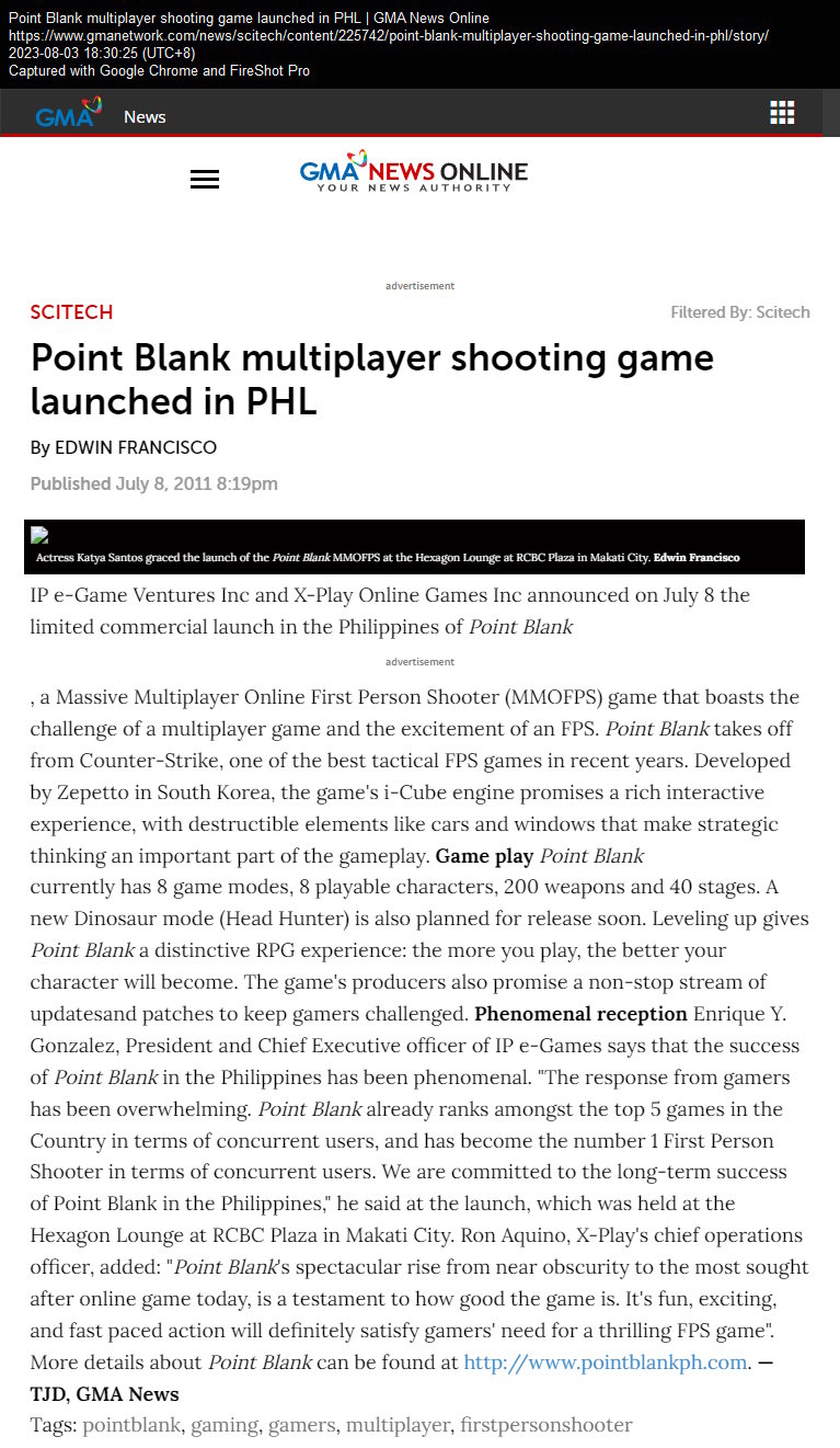 Point Blank multiplayer shooting game launched in PHL