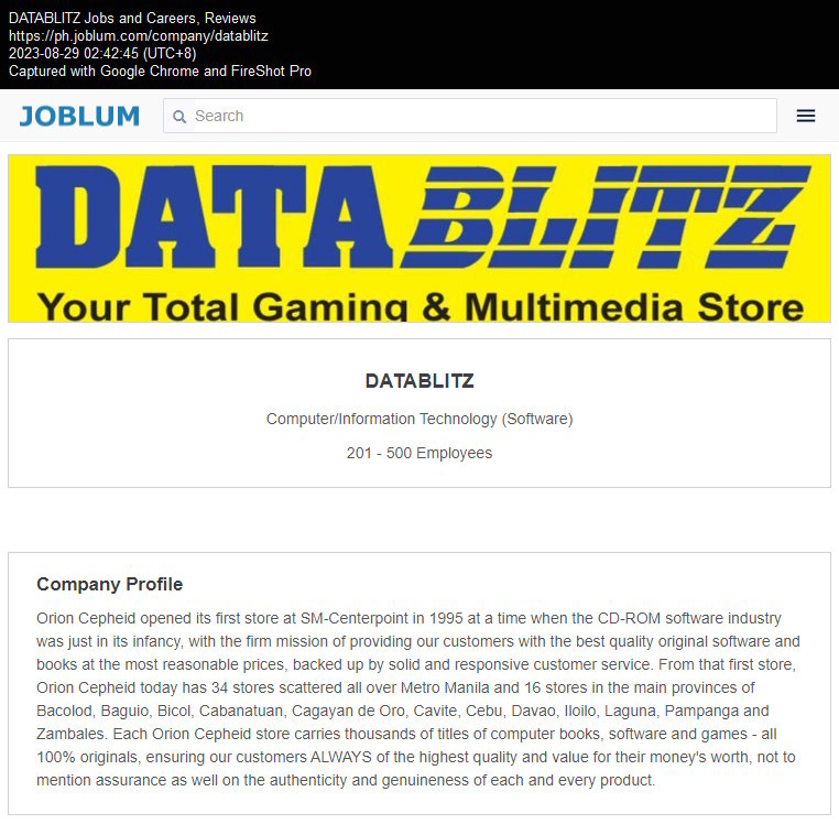 DataBlitz Company Profile at Joblum