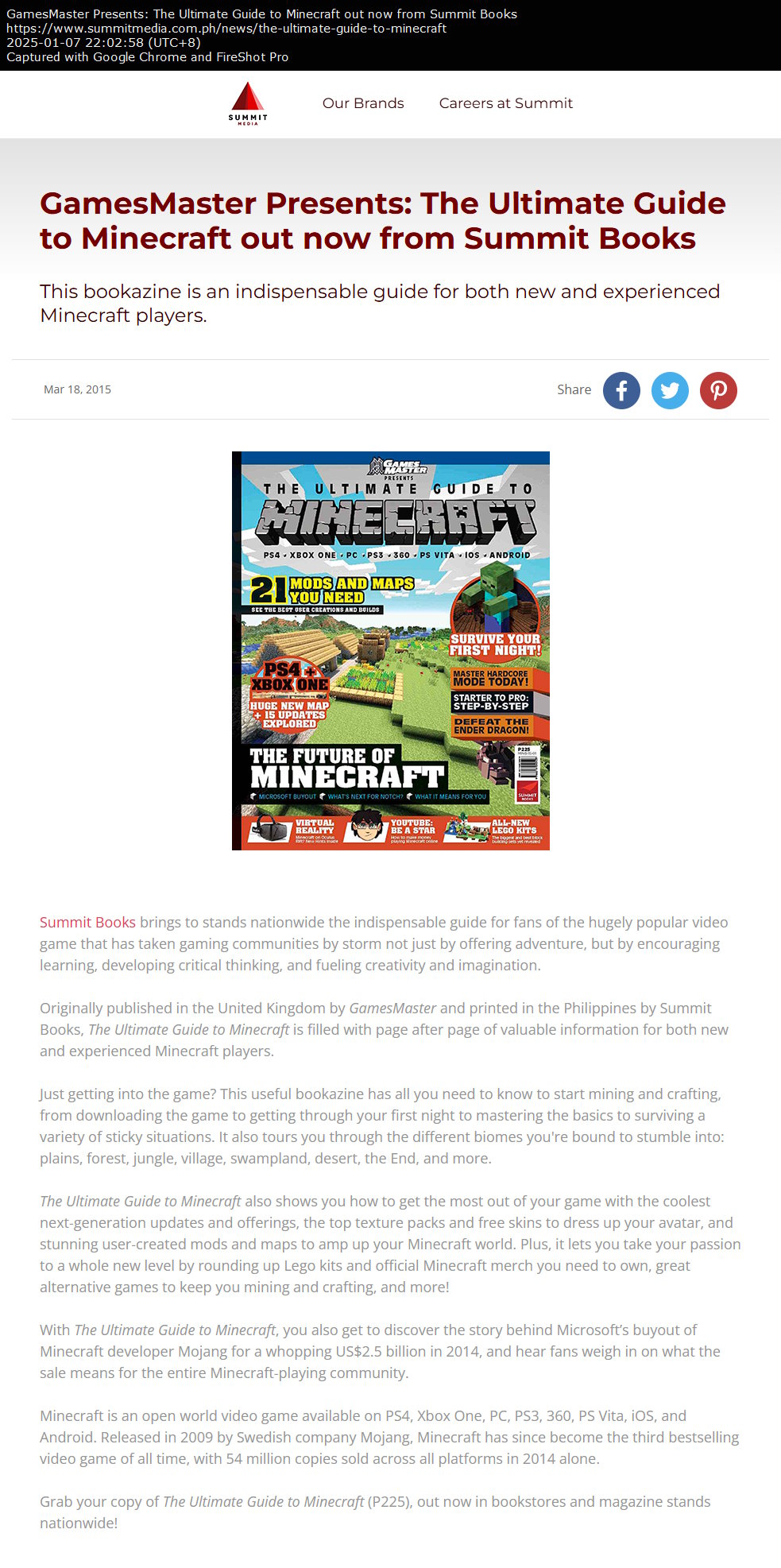 GamesMaster Presents: The Ultimate Guide to Minecraft out now from Summit Books