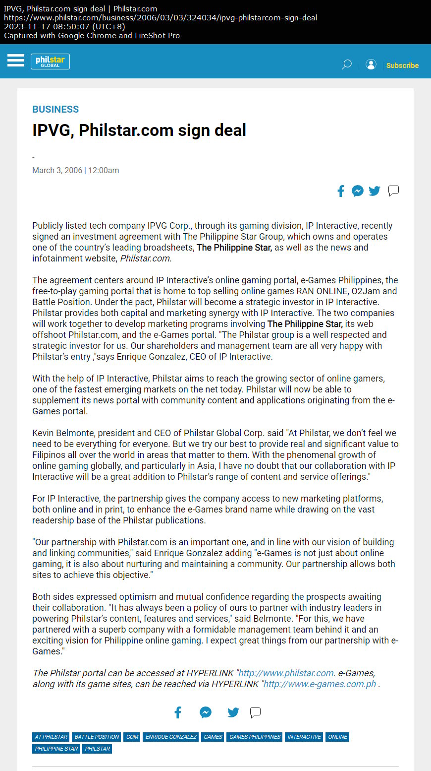 IPVG, Philstar.com sign deal