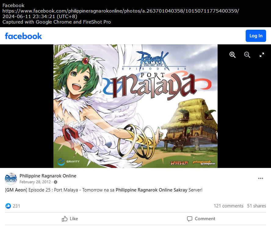 Philippine Ragnarok Online Facebook post on February 28, 2012