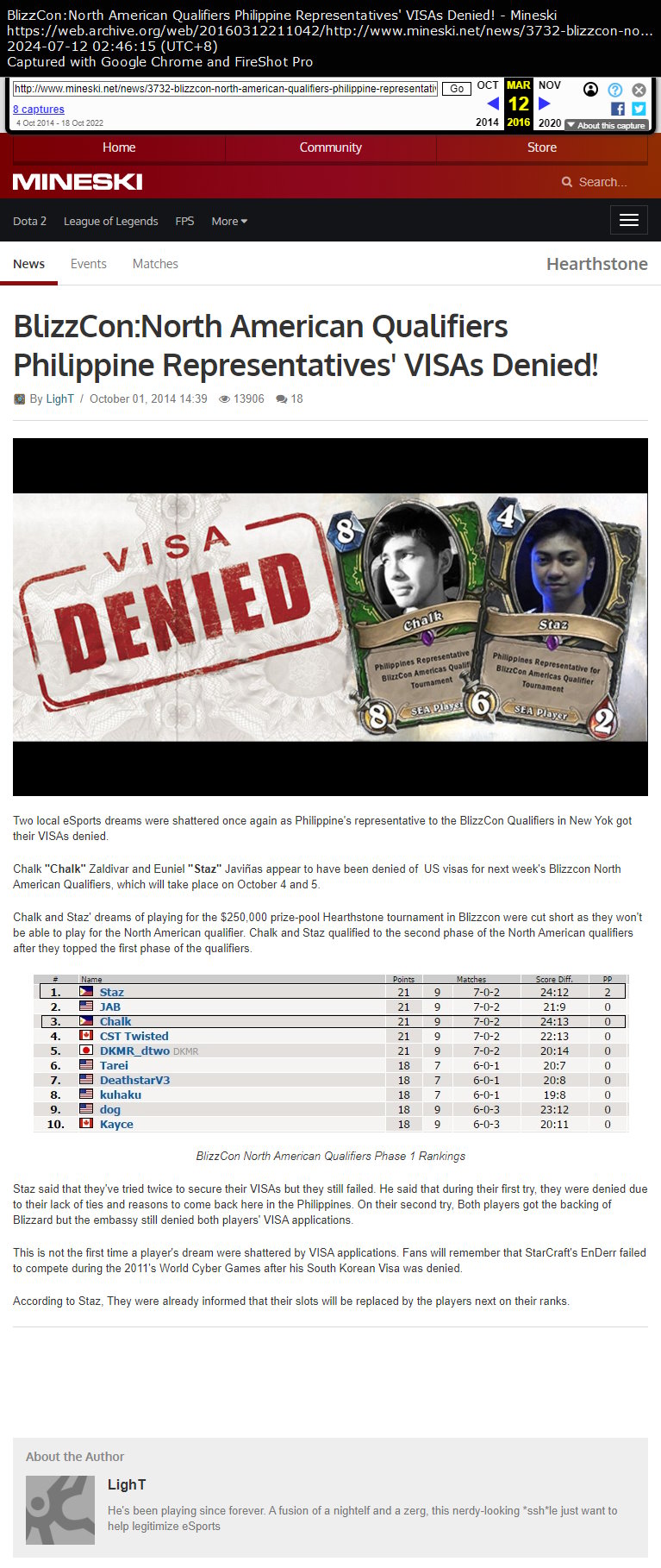 BlizzCon:North American Qualifiers Philippine Representatives' VISAs Denied!