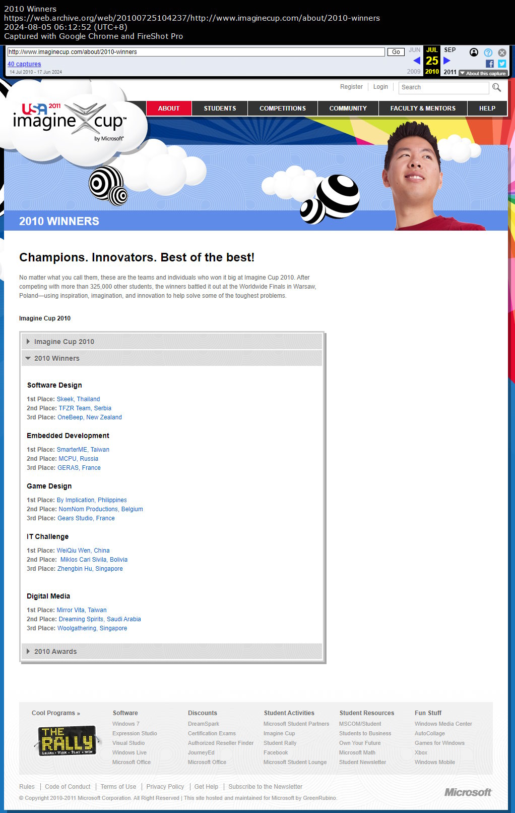 Champions. Innovators. Best of the best! (2010 winners tab)