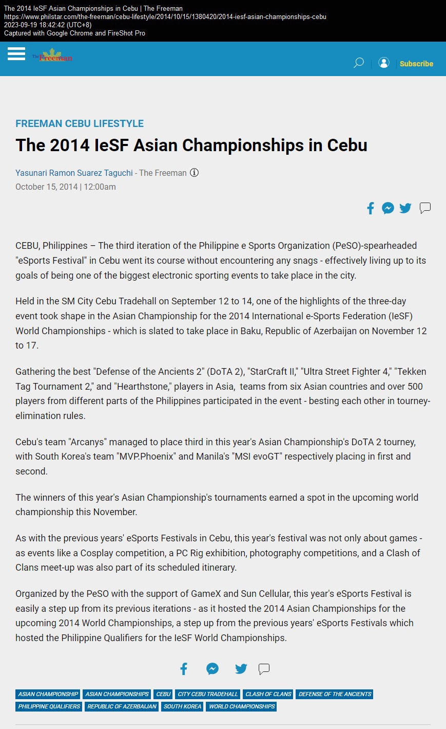 The 2014 IeSF Asian Championships in Cebu