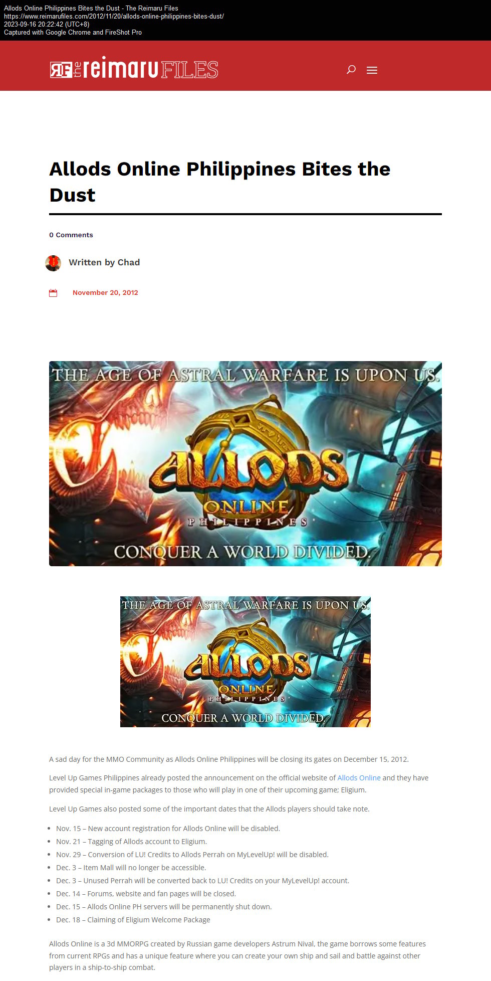 Allods Online Philippines Bites the Dust