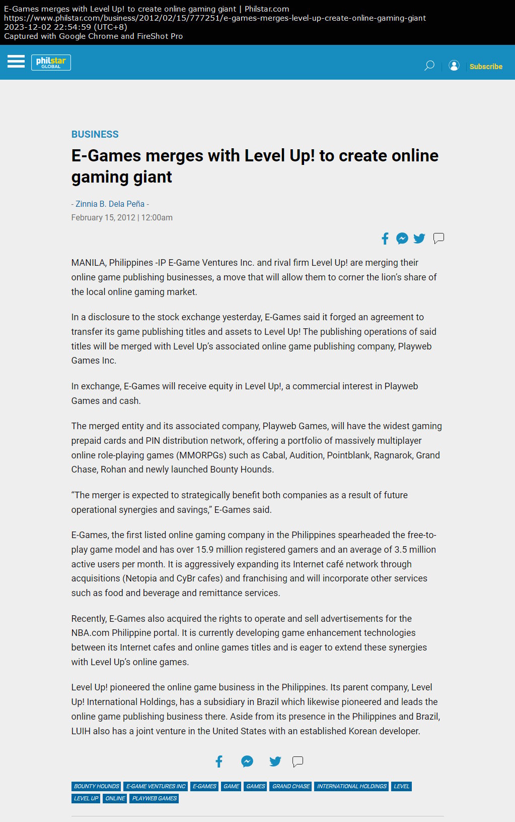 E-Games merges with Level Up! to create online gaming giant