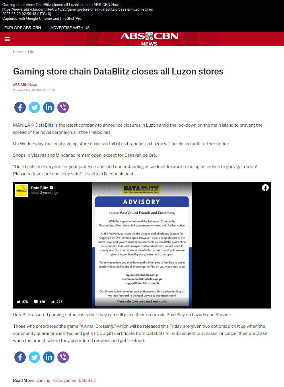 Gaming store chain DataBlitz closes all Luzon stores