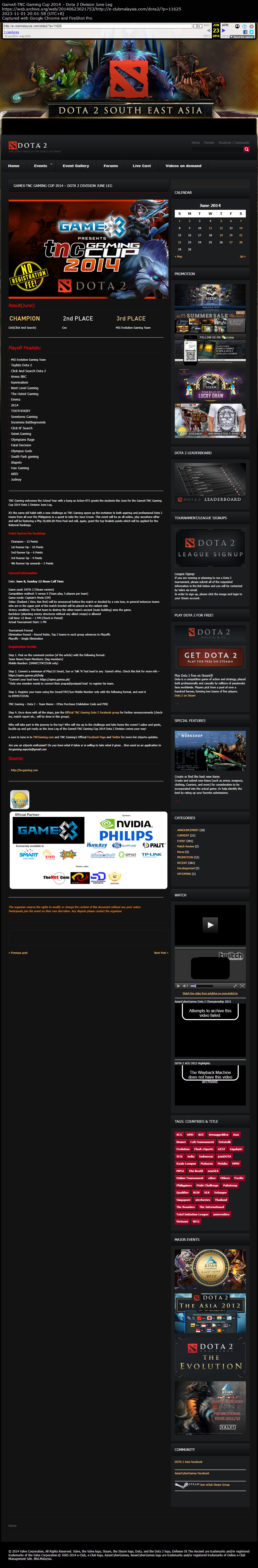 GAMEX-TNC GAMING CUP 2014 – DOTA 2 DIVISION JUNE LEG