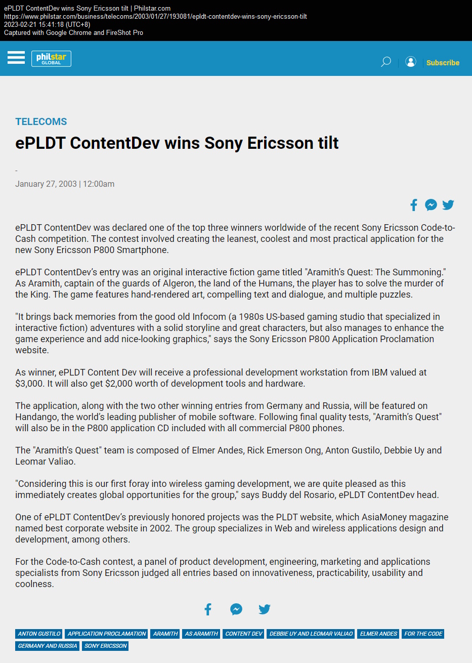 ePLDT ContentDev wins Sony Ericsson tilt